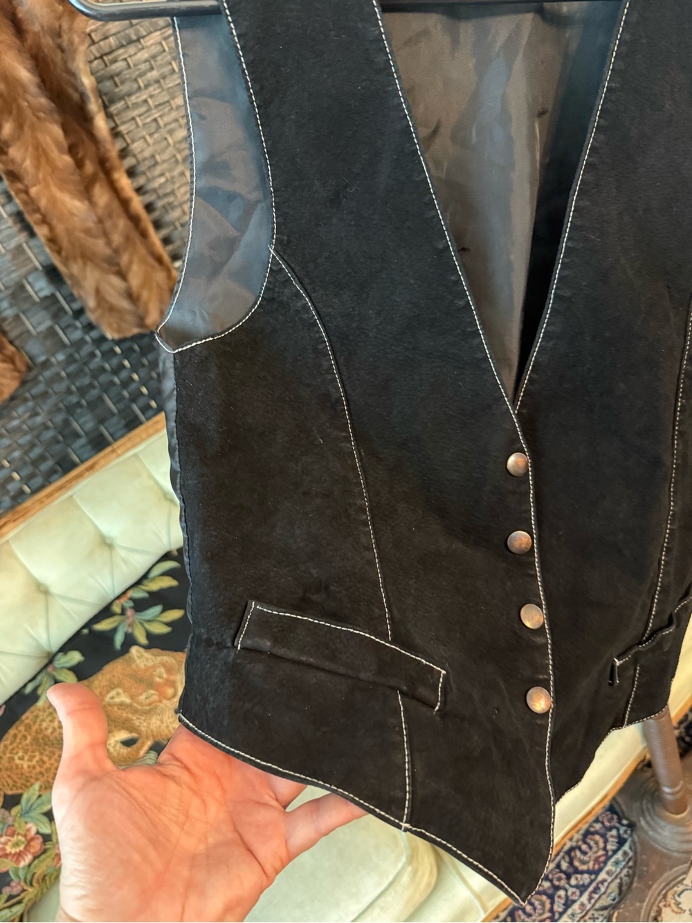 Vintage In Charge Black Leather Suede Western Moto Vest Biker Chic S Petite - Picture 2 of 9